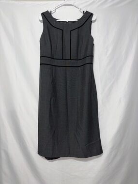 Sleeveless Charcoal Midi Sheath Dress with Black Piping